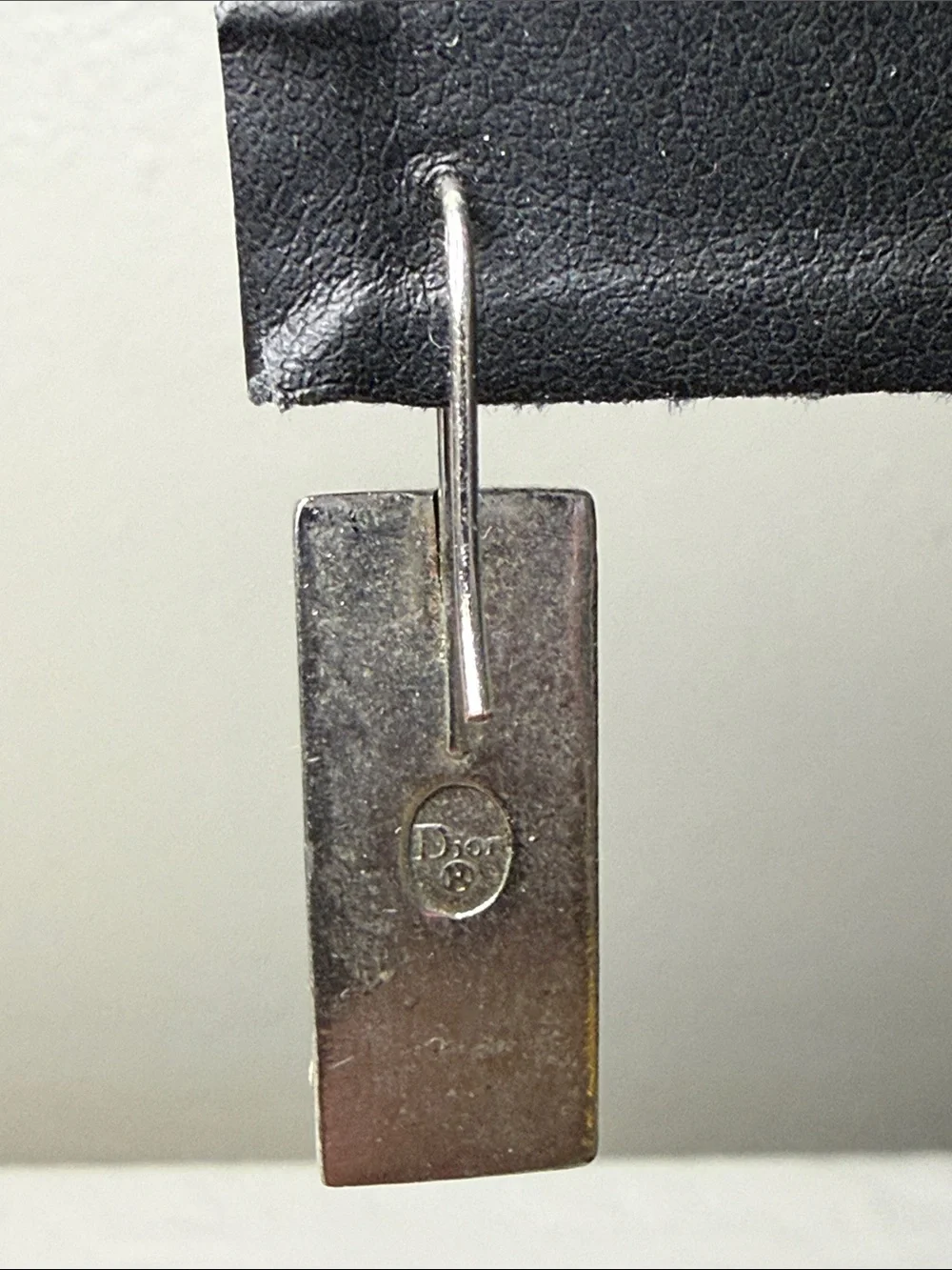 Christian Dior Oblique Trotter Logo Silver Tone Pierced Drop Earrings